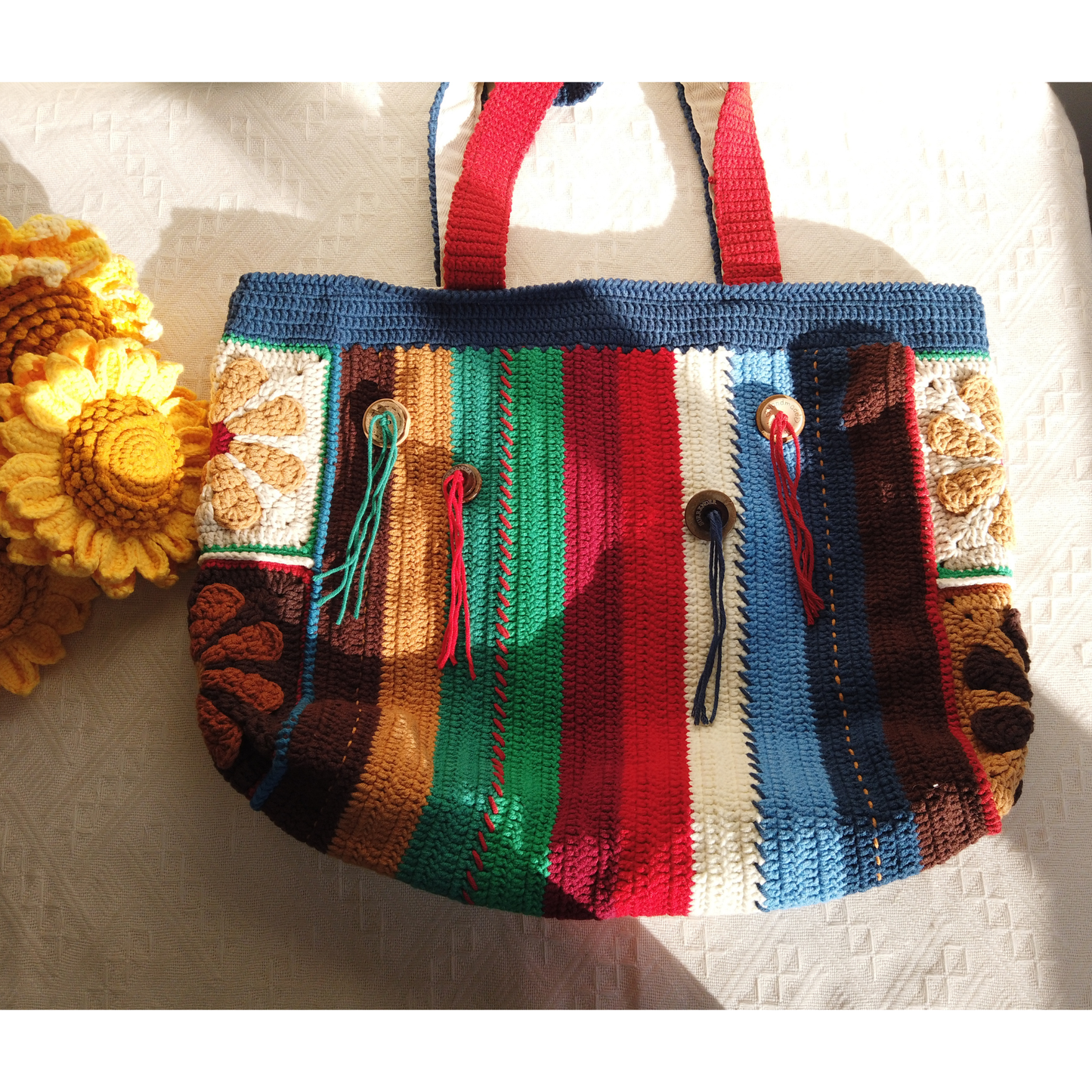 Amber Daisy Oversized Crochet Tote Bag