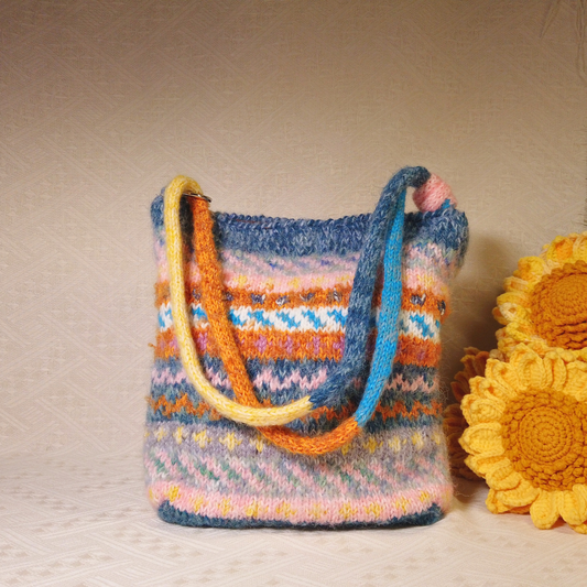 Fair Isle Pattern Knit Wool Bag