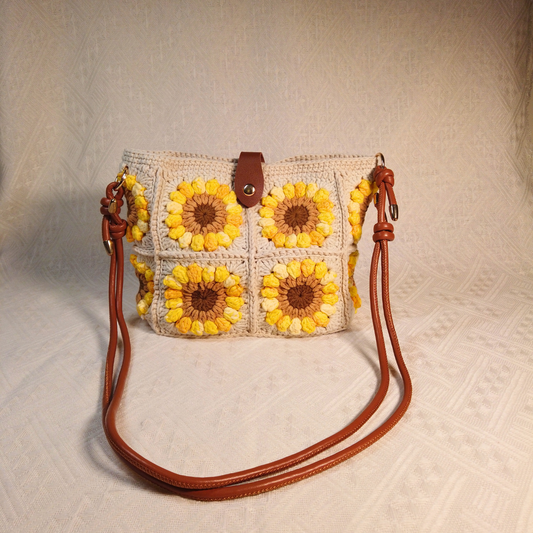 Sunny Sunflower Granny Square Crossbody Bag