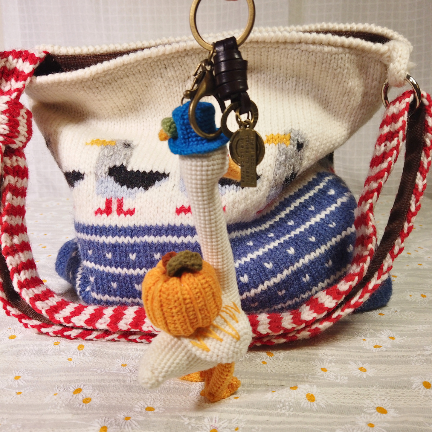 Seagull Knit Tote - Handmade Wool Bag (with Duck Charm)