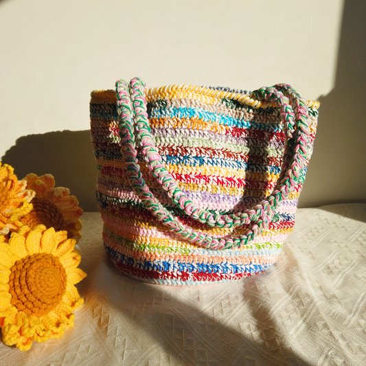 Mira Hand-Mixed Yarn Crochet Bag - Sunrise Mix