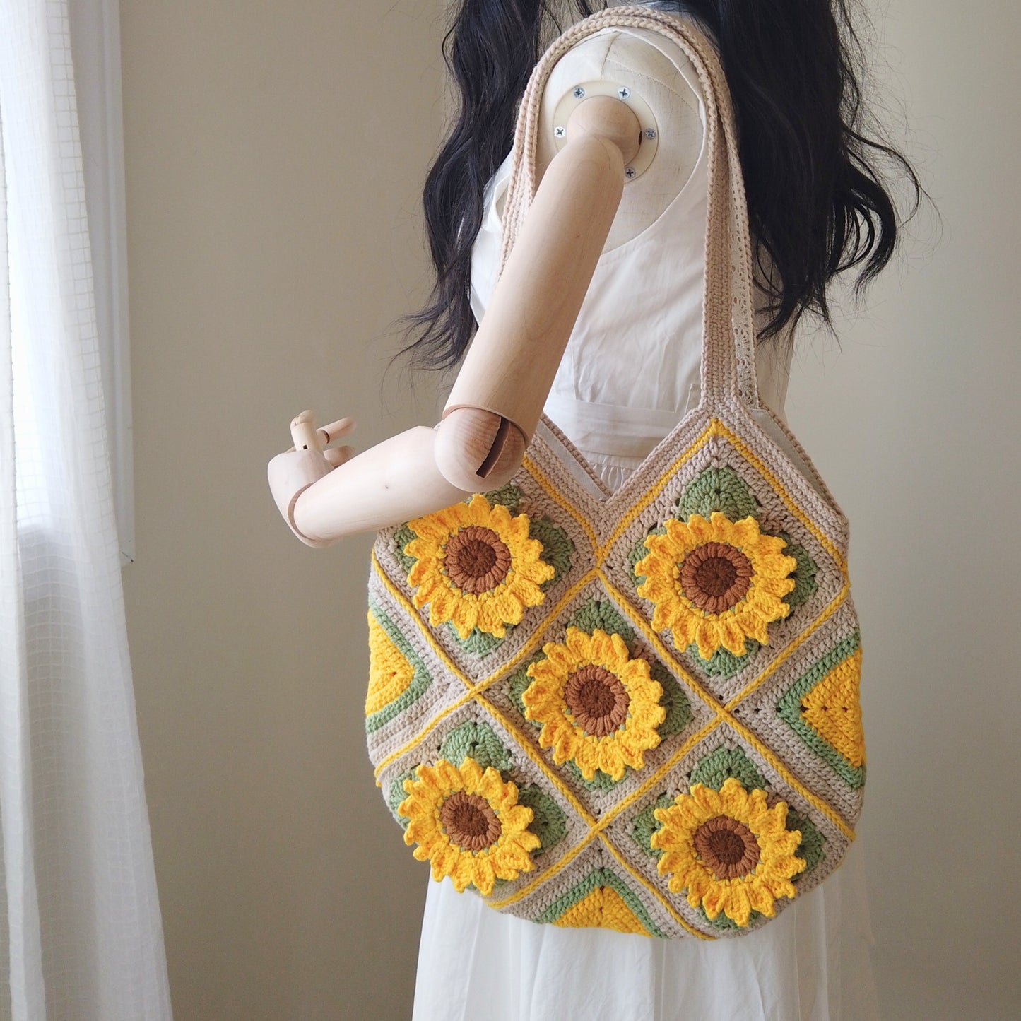 Sunflower Bloom 10 Patches - Crochet Tote Bag
