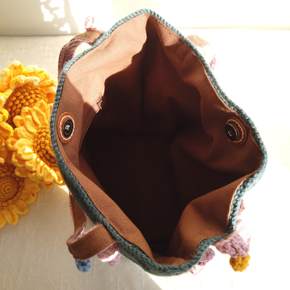 Willow Hand-Knitted Embroidered Bucket Bag - Blue