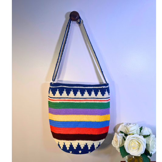 Blue Chevron Crochet Tote