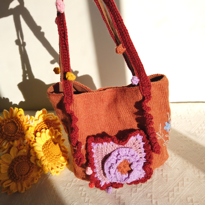 Willow Hand-Knitted Embroidered Bucket Bag - Orange