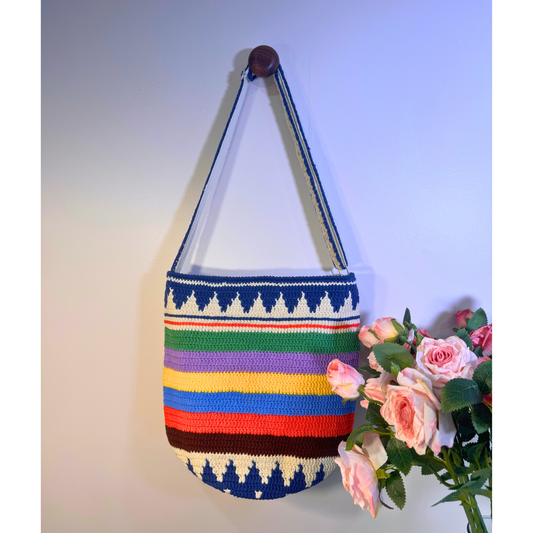 Blue Chevron Crochet Tote