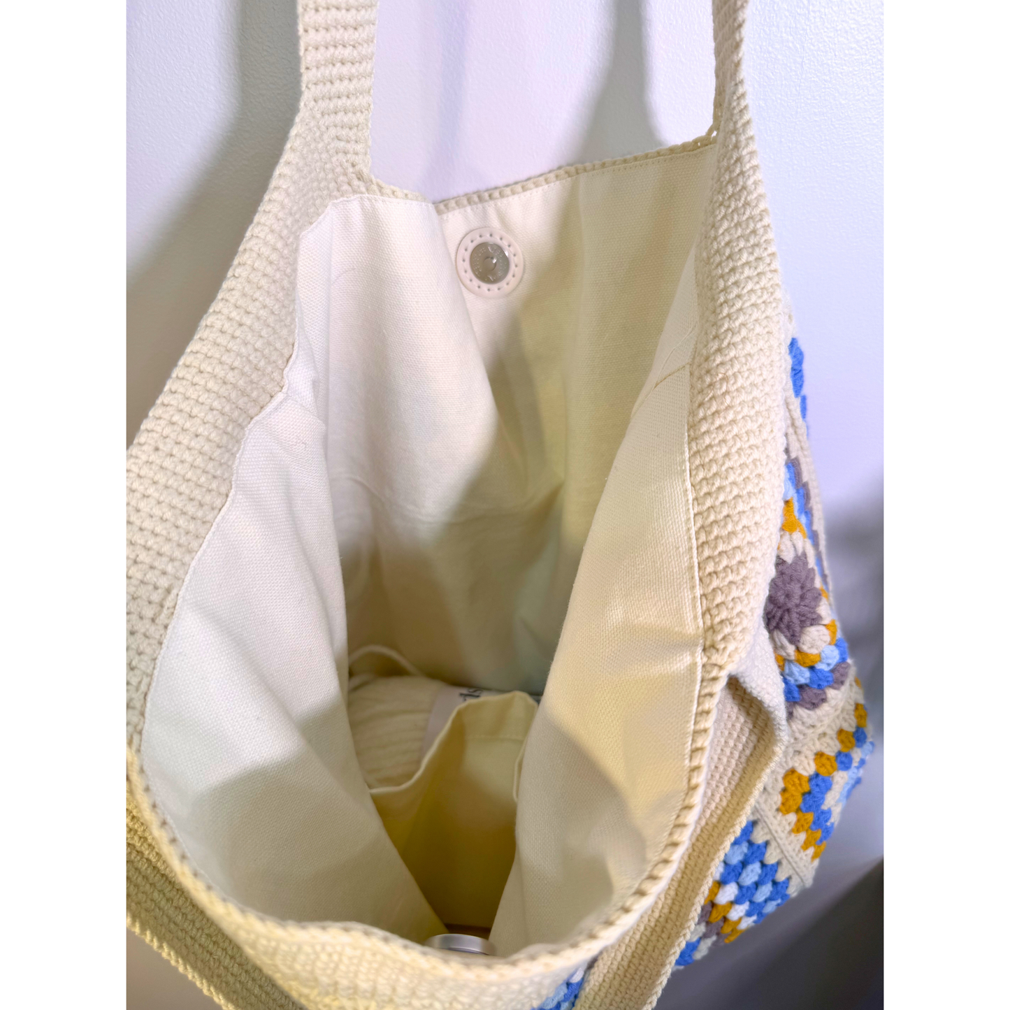 Cloudia Blue & Cream Granny Square Crochet Tote