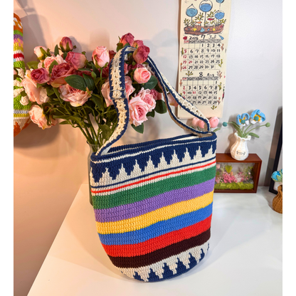 Blue Chevron Crochet Tote