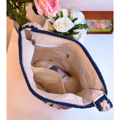 Blue Chevron Crochet Tote
