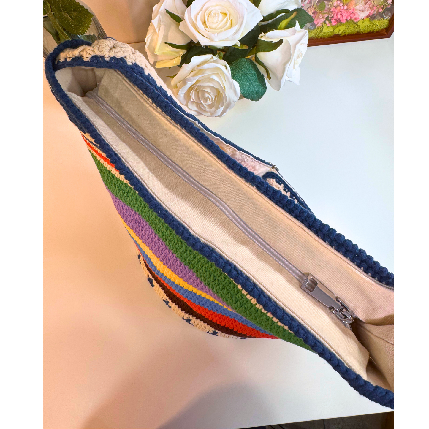 Blue Chevron Crochet Tote