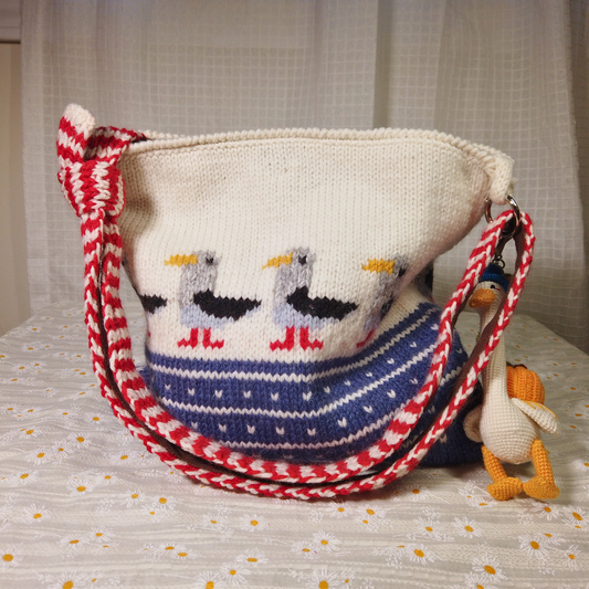 Seagull Knit Tote - Handmade Wool Bag (with Duck Charm)