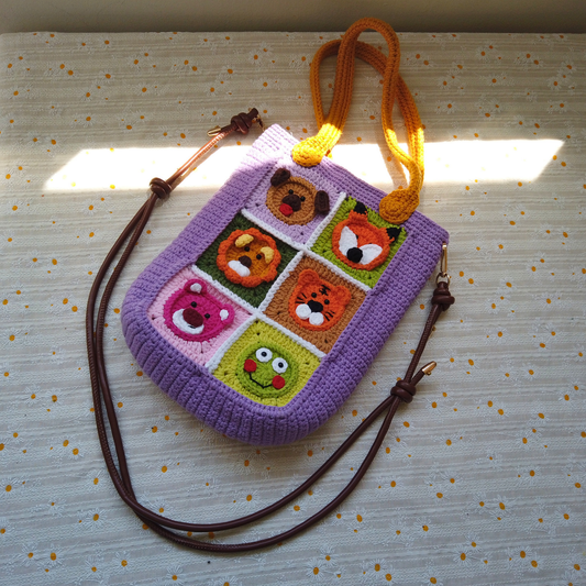 Hand-crocheted Animal Friends Granny Square Bag