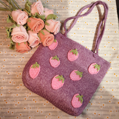 Strawberry Tunisian Crochet Tote Bag