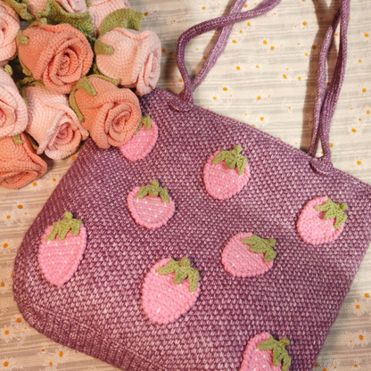 Strawberry Tunisian Crochet Tote Bag