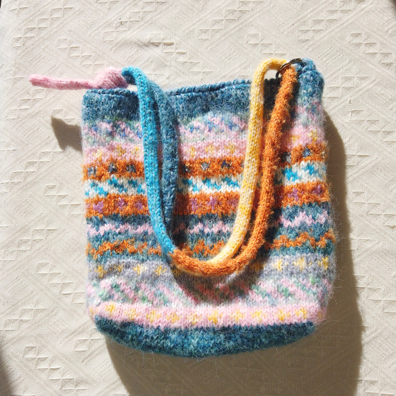 Fair Isle Pattern Knit Wool Bag