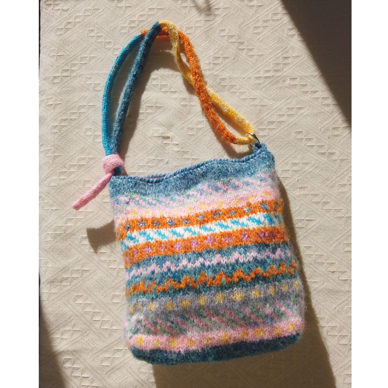 Fair Isle Pattern Knit Wool Bag