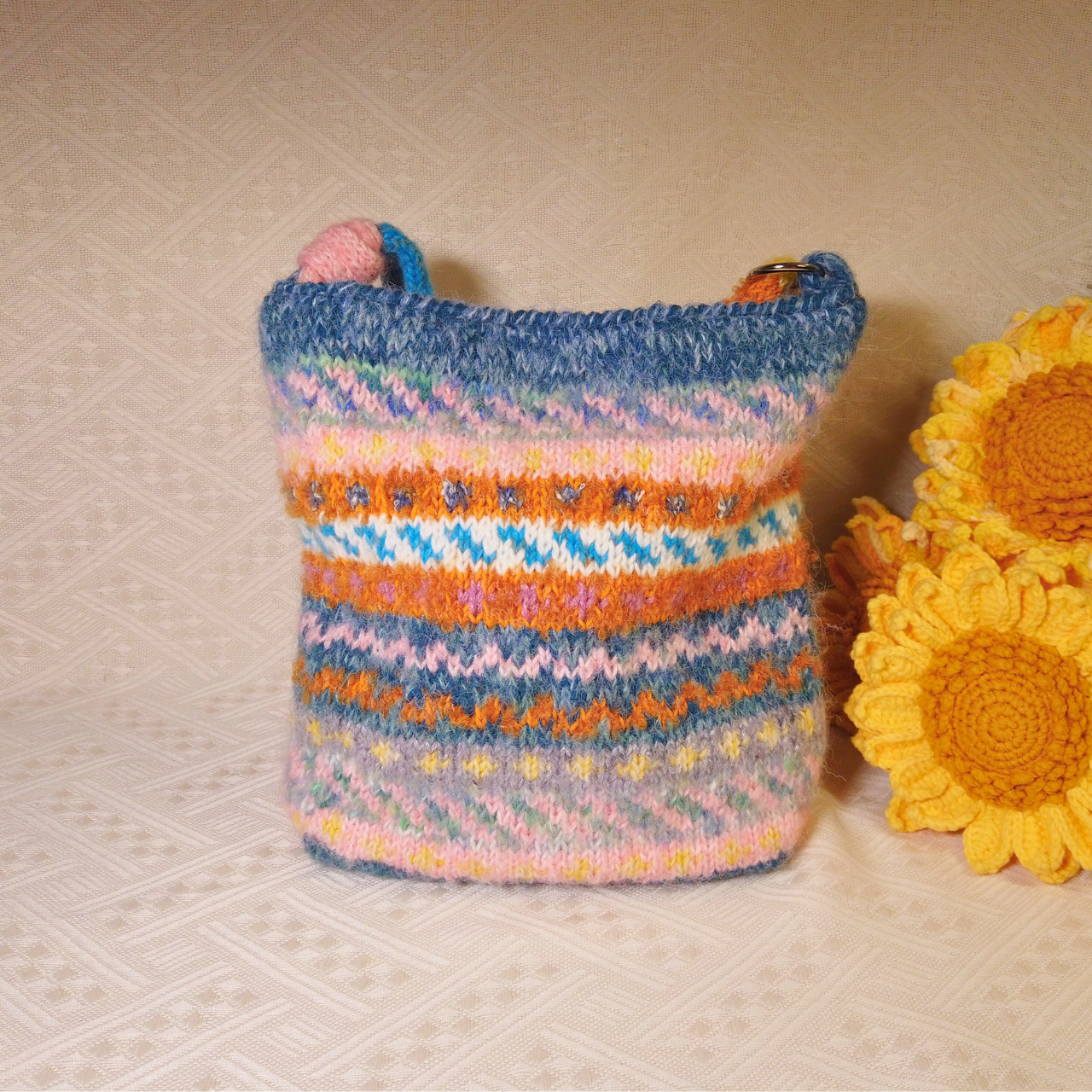 Fair Isle Pattern Knit Wool Bag