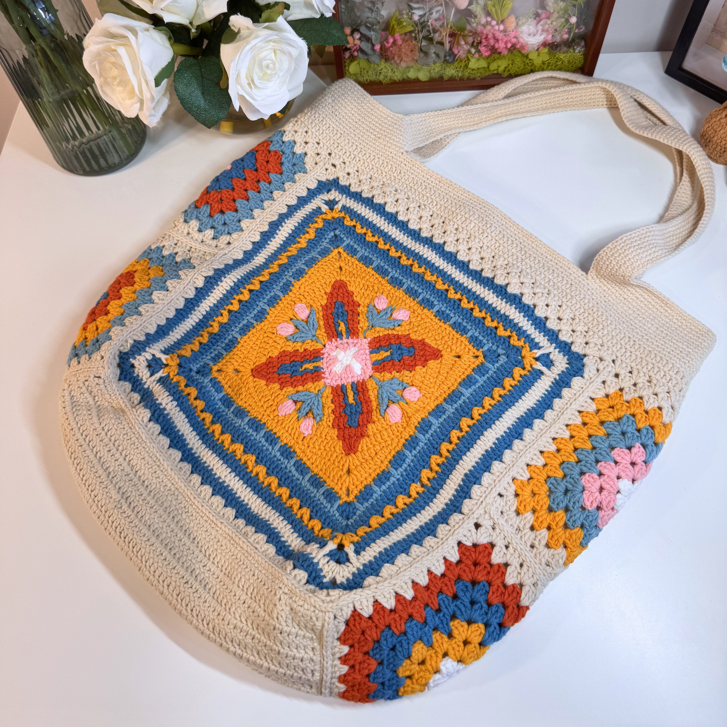 Ophelia Vintage Floral Granny Square Tote