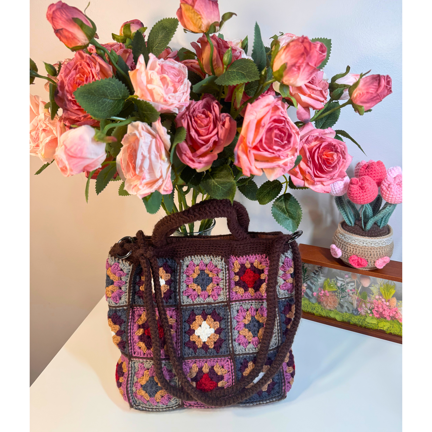 Berry Granny Square Crochet Tote