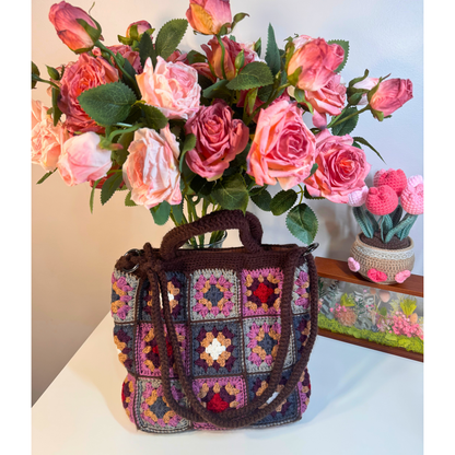 Berry Granny Square Crochet Tote
