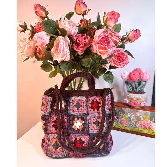 Berry Granny Square Crochet Tote