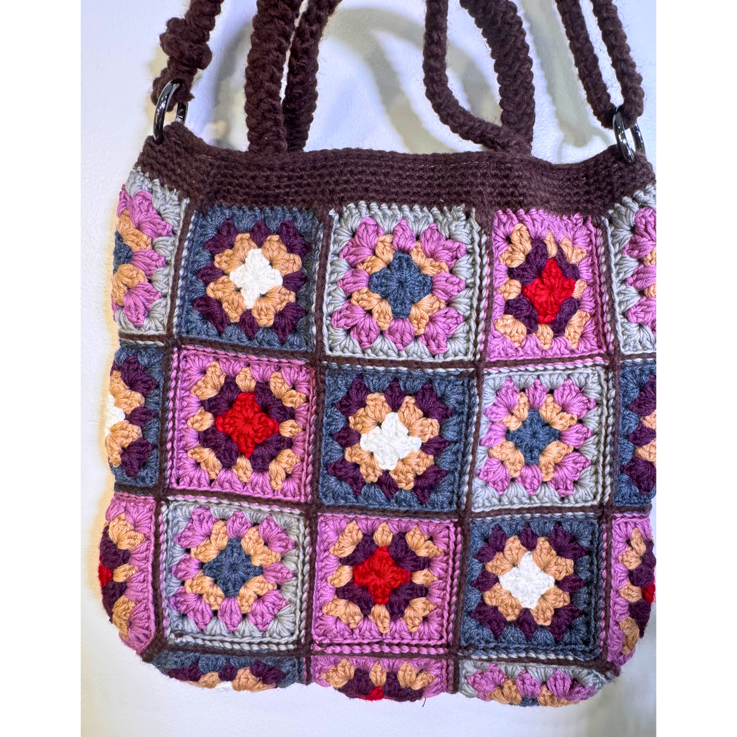 Berry Granny Square Crochet Tote