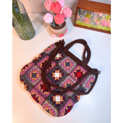 Berry Granny Square Crochet Tote