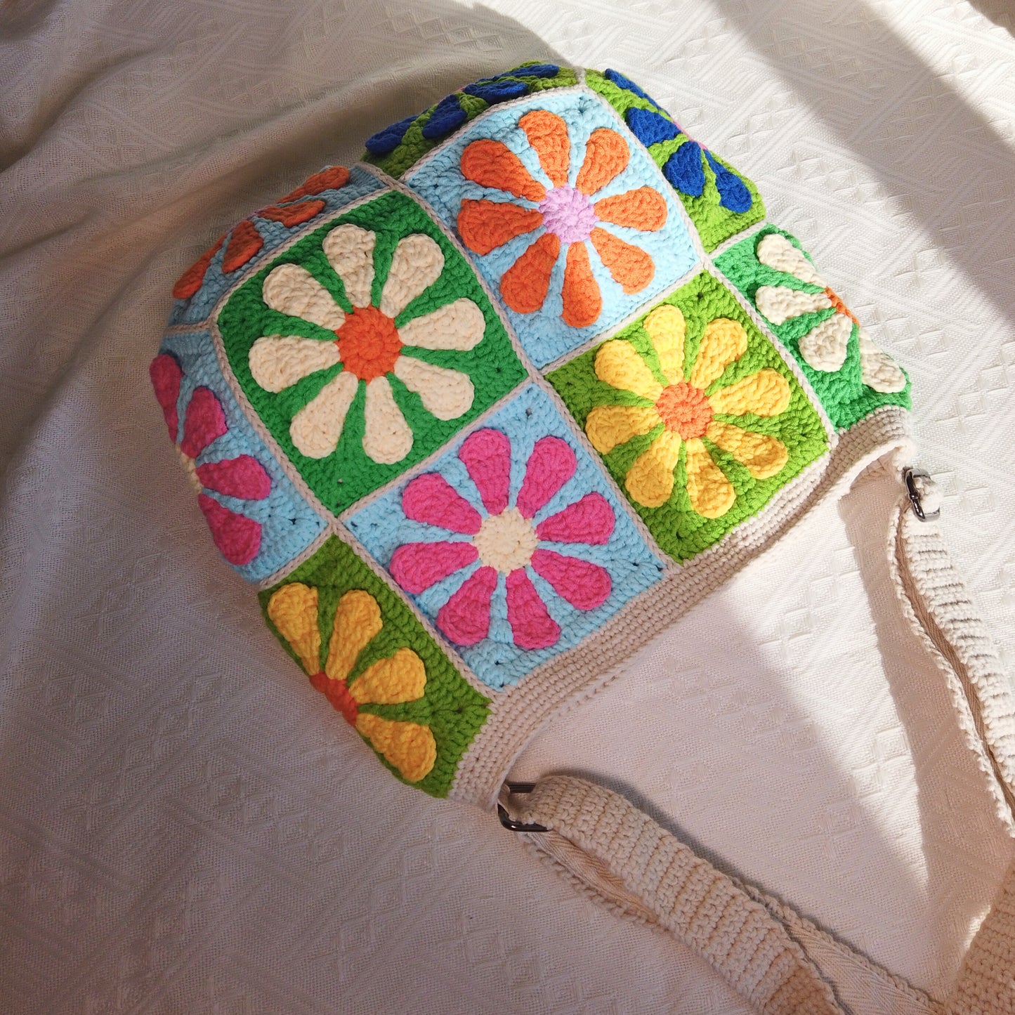 Colorful Daisy Patchwork 14 Patches Crossbody Bag
