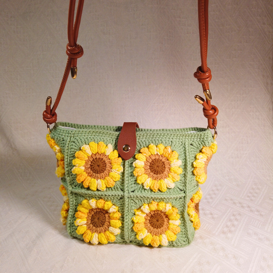 Sunny Sunflower Granny Square Crossbody Bag