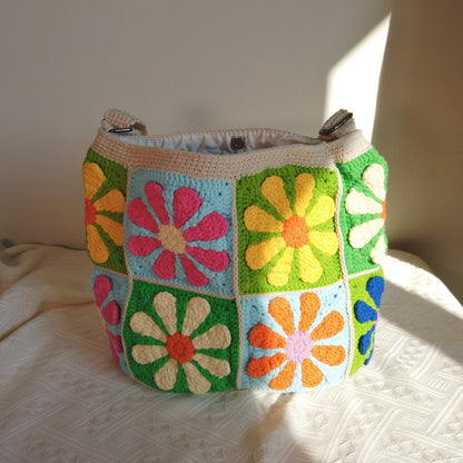 Colorful Daisy Patchwork 14 Patches Crossbody Bag