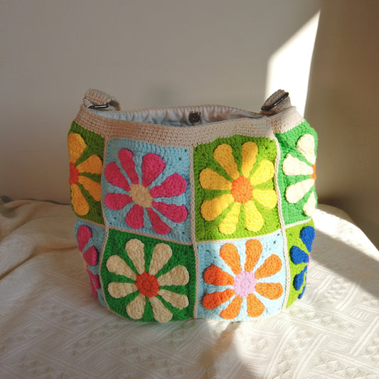 Colorful Daisy Patchwork 14 Patches Crossbody Bag