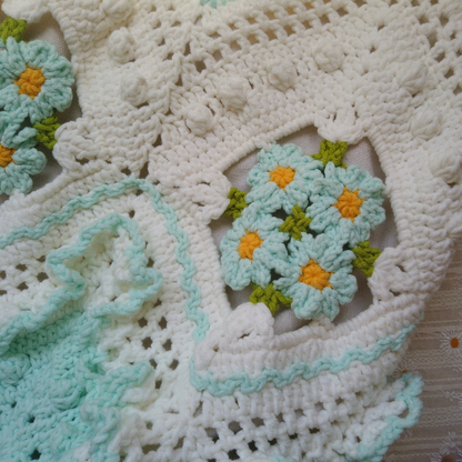 Handmade Crochet Floral Basket Tote Bag