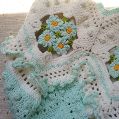 Handmade Crochet Floral Basket Tote Bag