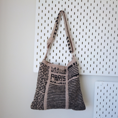 Vintage Parisian Newspaper Wool Knit Bag
