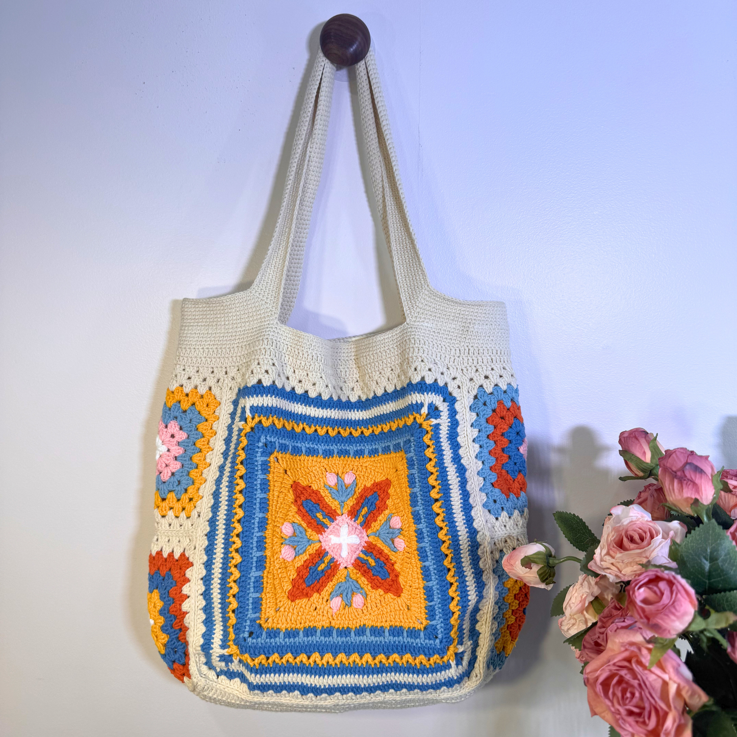 Ophelia Vintage Floral Granny Square Tote