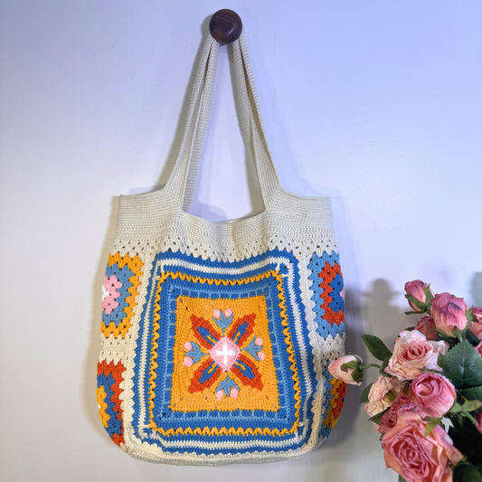 Ophelia Vintage Floral Granny Square Tote