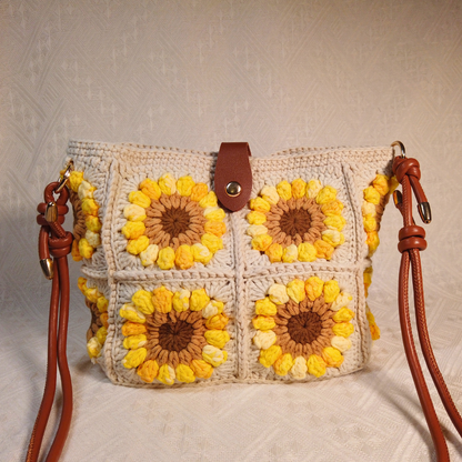 Sunny Sunflower Granny Square Crossbody Bag
