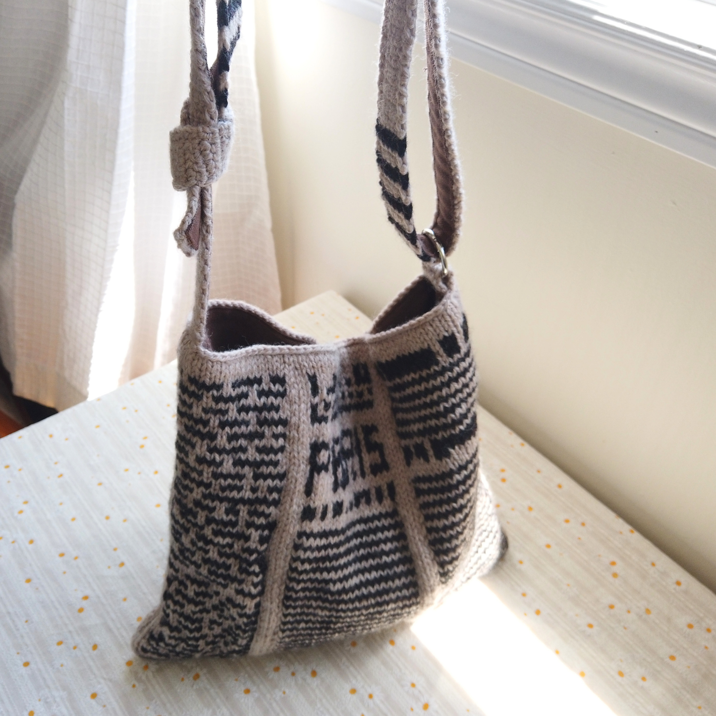 Vintage Parisian Newspaper Wool Knit Bag