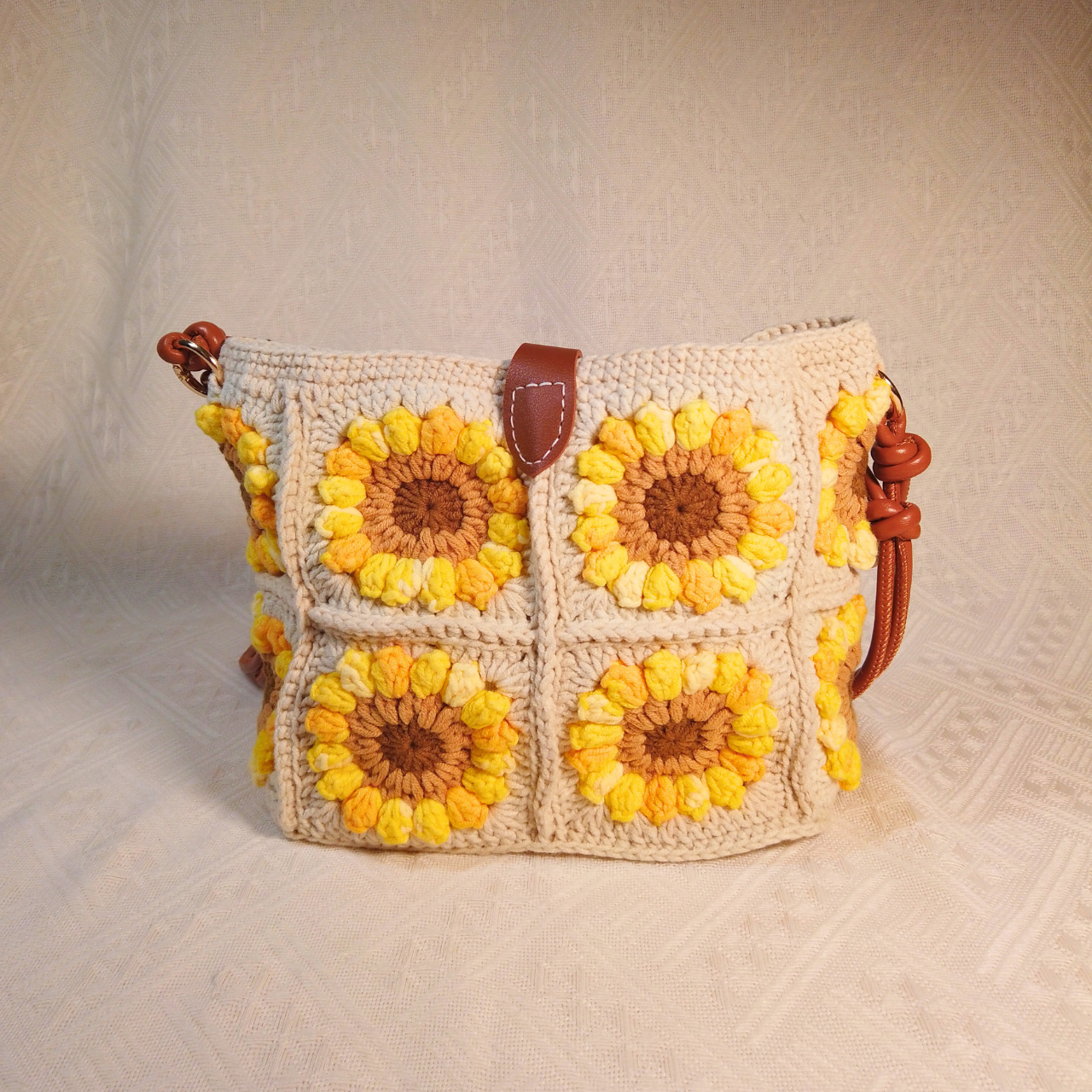 Sunny Sunflower Granny Square Crossbody Bag