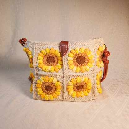 Sunny Sunflower Granny Square Crossbody Bag