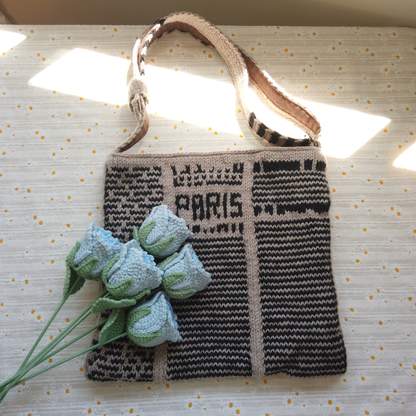 Vintage Parisian Newspaper Wool Knit Bag