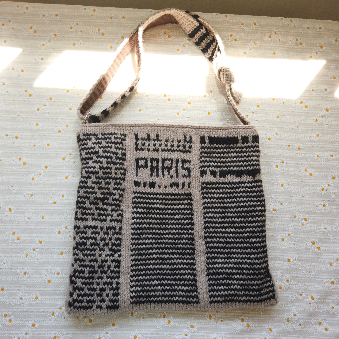 Vintage Parisian Newspaper Wool Knit Bag