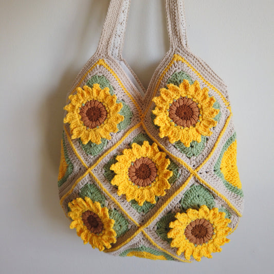 Sunflower Bloom 10 Patches - Crochet Tote Bag