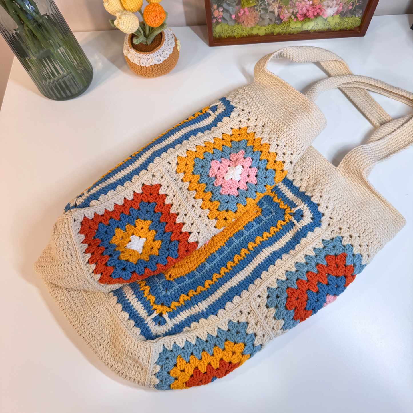 Ophelia Vintage Floral Granny Square Tote