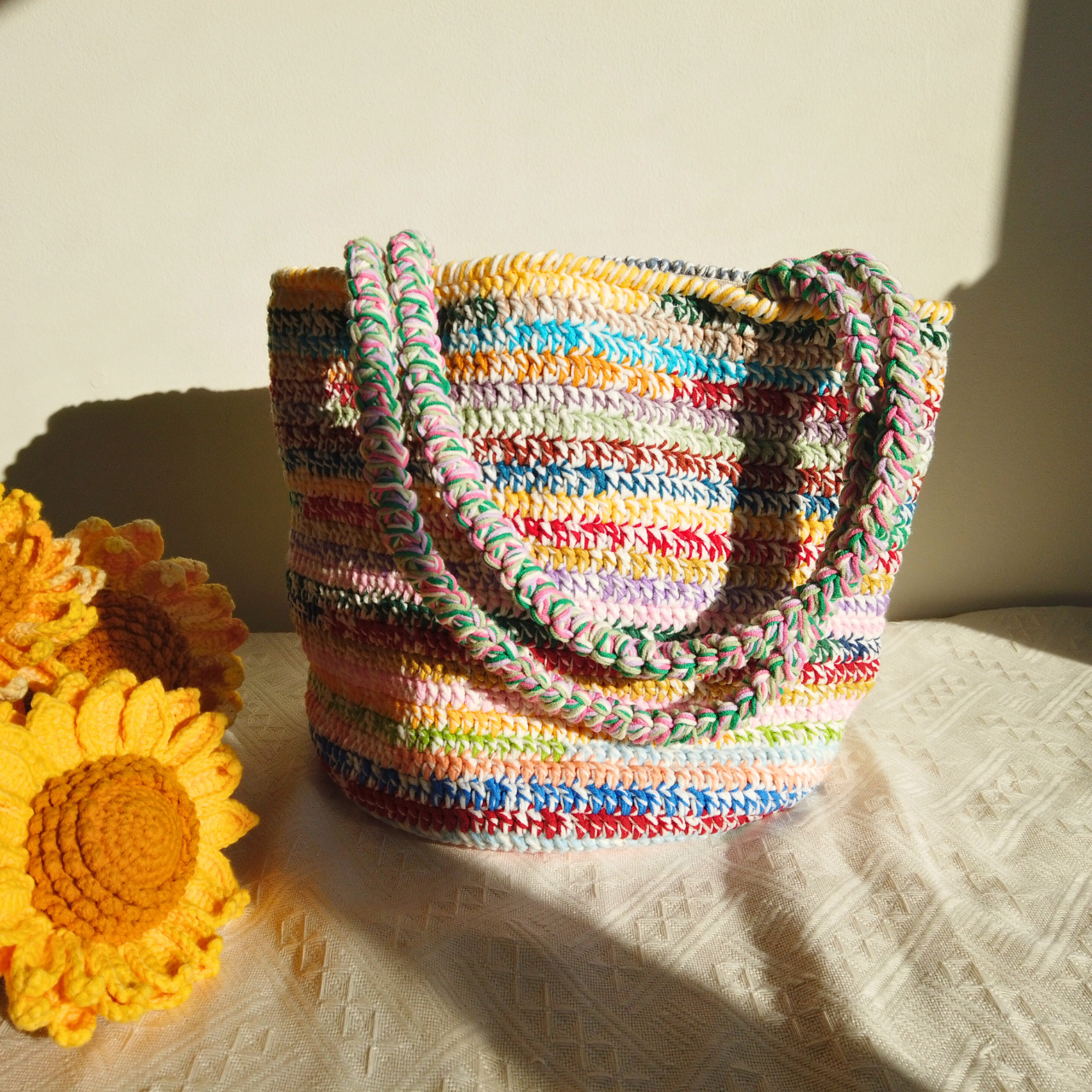 Mira Hand-Mixed Yarn Crochet Bag - Sunrise Mix