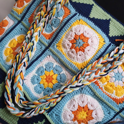 Boho Crochet Tote Bag – 16 Patchwork Flowers