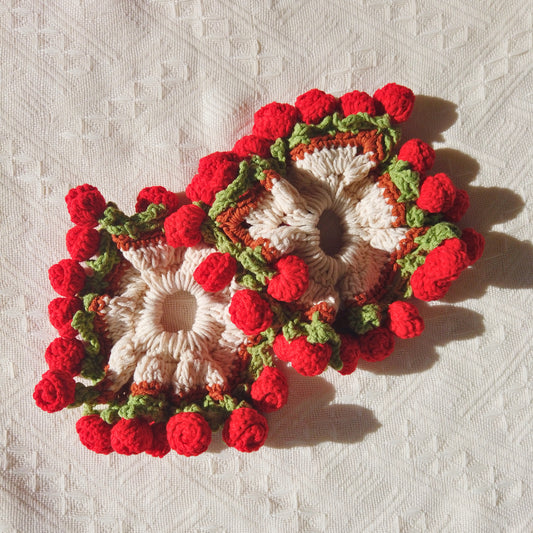 Rose Garden Crochet Square Scrunchie