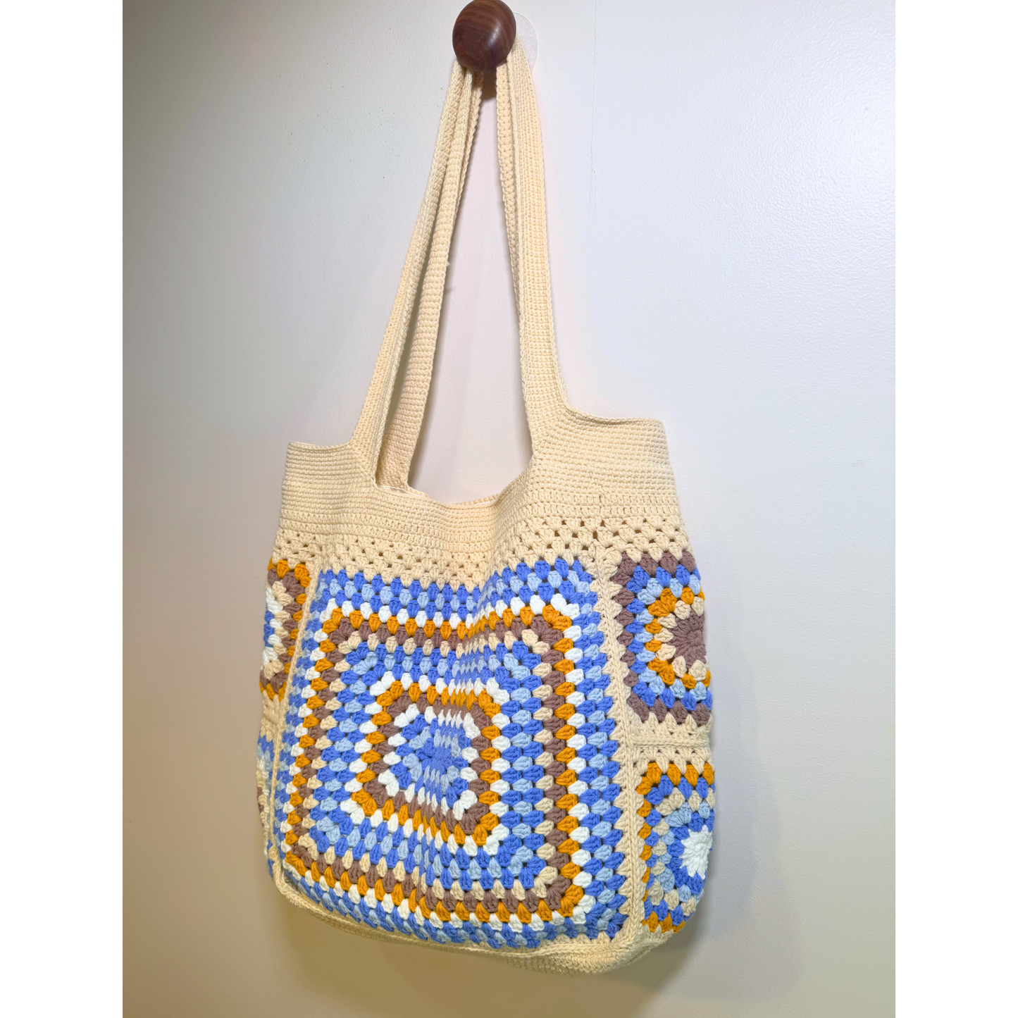 Cloudia Blue & Cream Granny Square Crochet Tote