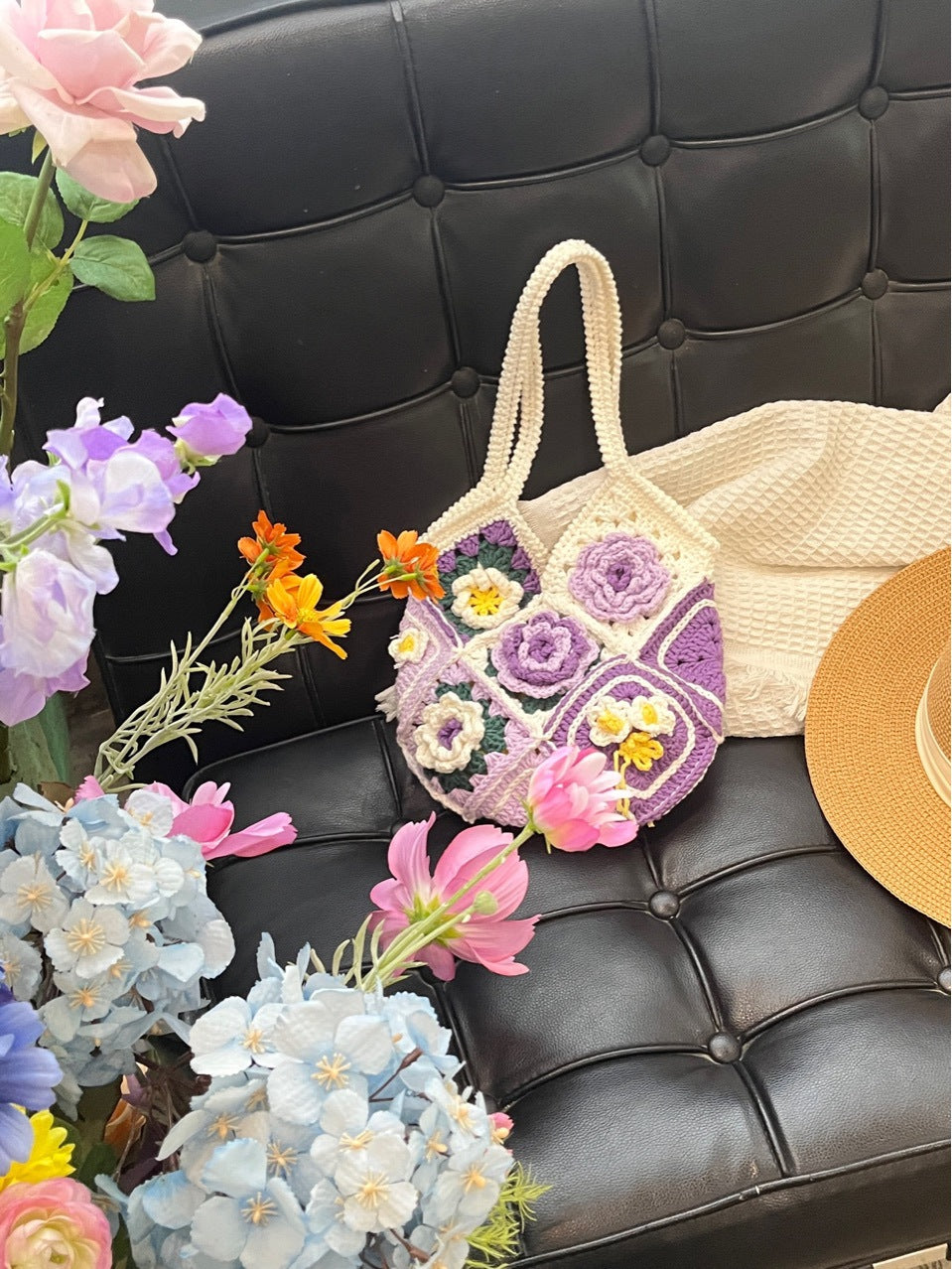 Wisteria Flower Grandma Handmade Crocheted Bag