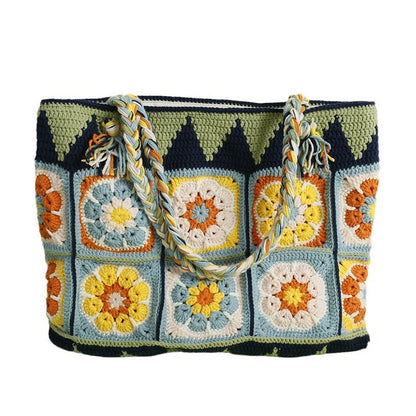 Boho Crochet Tote Bag – 16 Patchwork Flowers